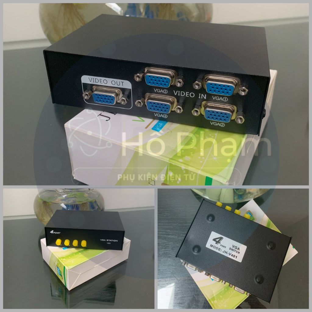 Bộ gộp VGA vào 4 ra 1, switch 4x1 độ phân giải 1440p - JH V401 Q211 - Hồ Phạm