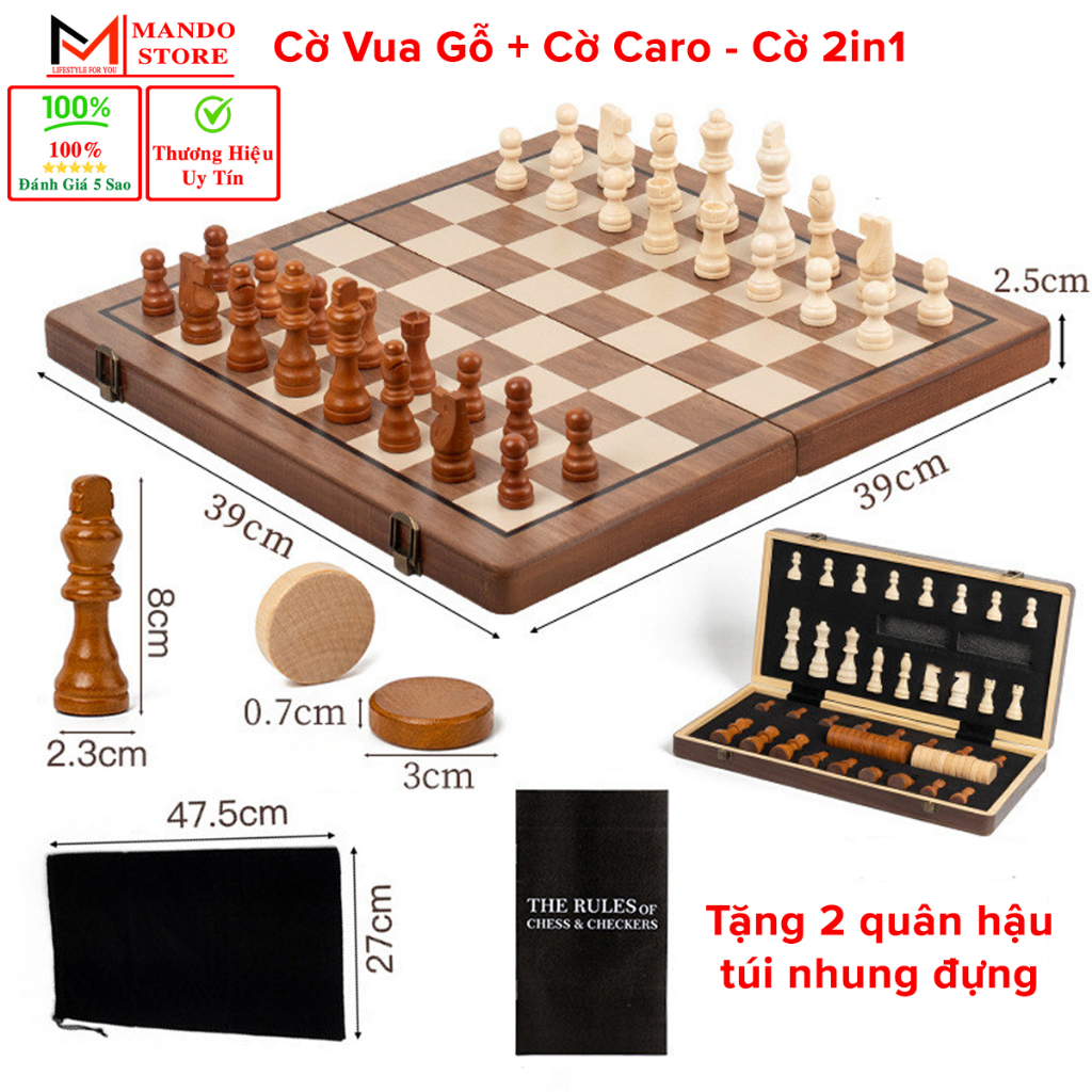 Bộ Cờ Vua Nam Châm Bằng Gỗ Tần Bì Với Lực Hút Mạnh Tặng Kèm 2 Quân Hậu Kết Hợp Cờ Đam – Cờ Caro 2 Trong 1 Cao Cấp
