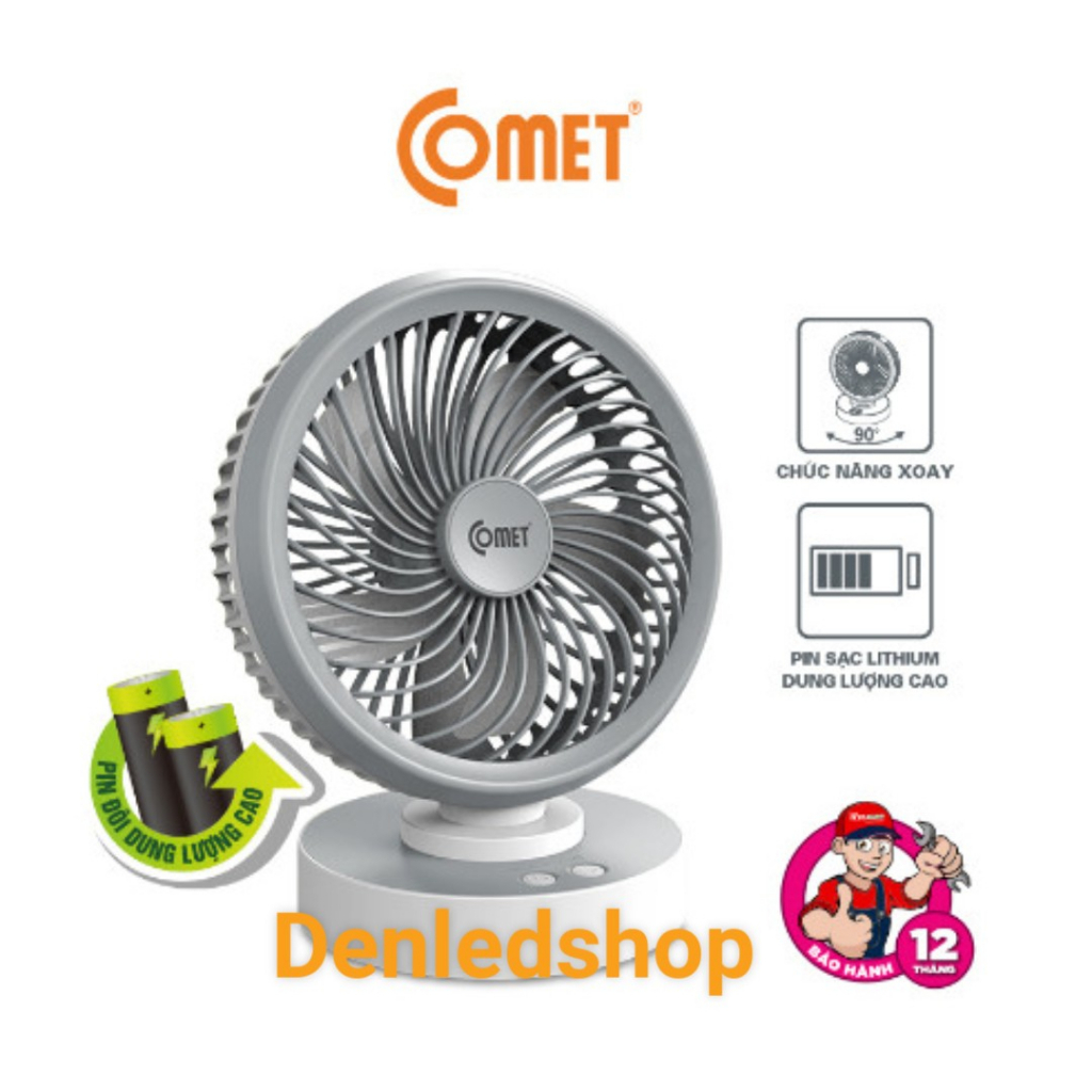 Quạt Sạc Comet CRF1506 Xoay 90 Độ, 4 Cấp Độ Gió