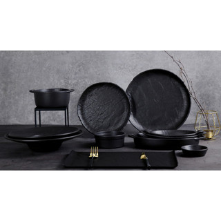 Dĩa sứ tròn cao cấp - D22cm - Stone Black