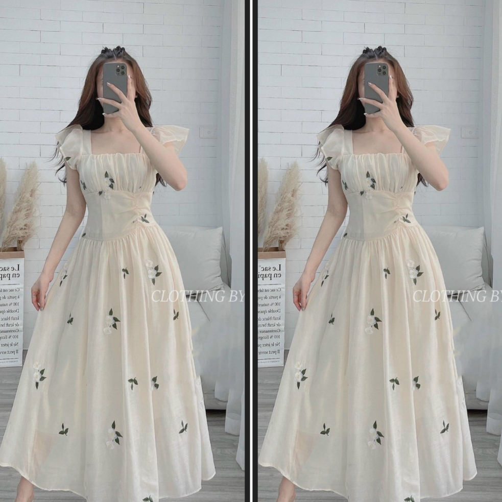 Đầm váy voan hoa cánh tiên dáng xòe họa tiết sang chảnh tone màu trắng tinh khôi dành cho các nàng thơ đi chơi, du lịch