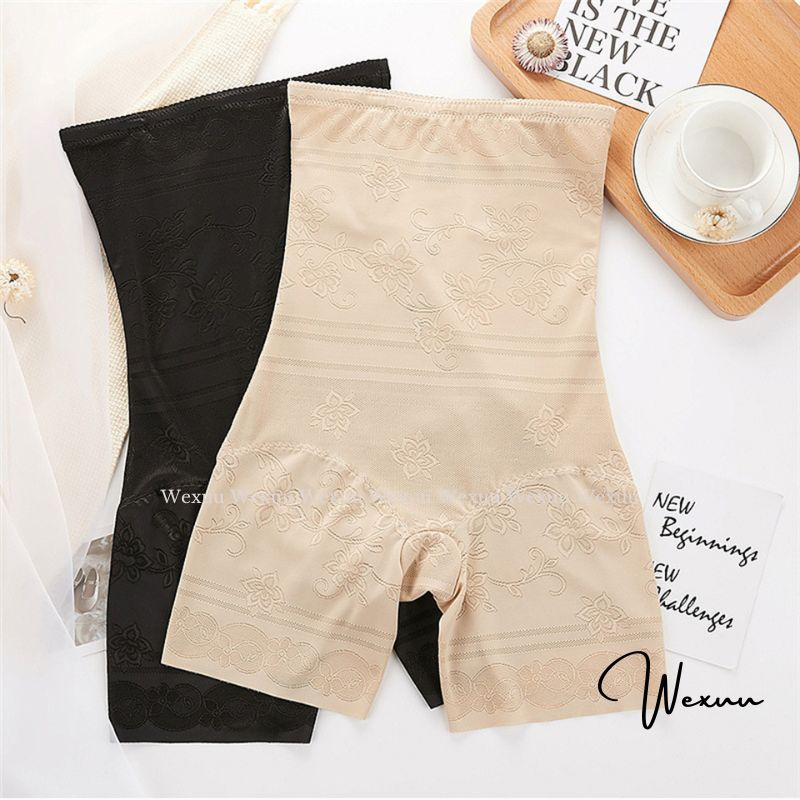 Quần gen bụng cạp cao dáng đùi WEXUU chất thun dệt hoa chìm pha lưới thoáng khí có nẹp chống cuộn siêu tôn dáng - GB32