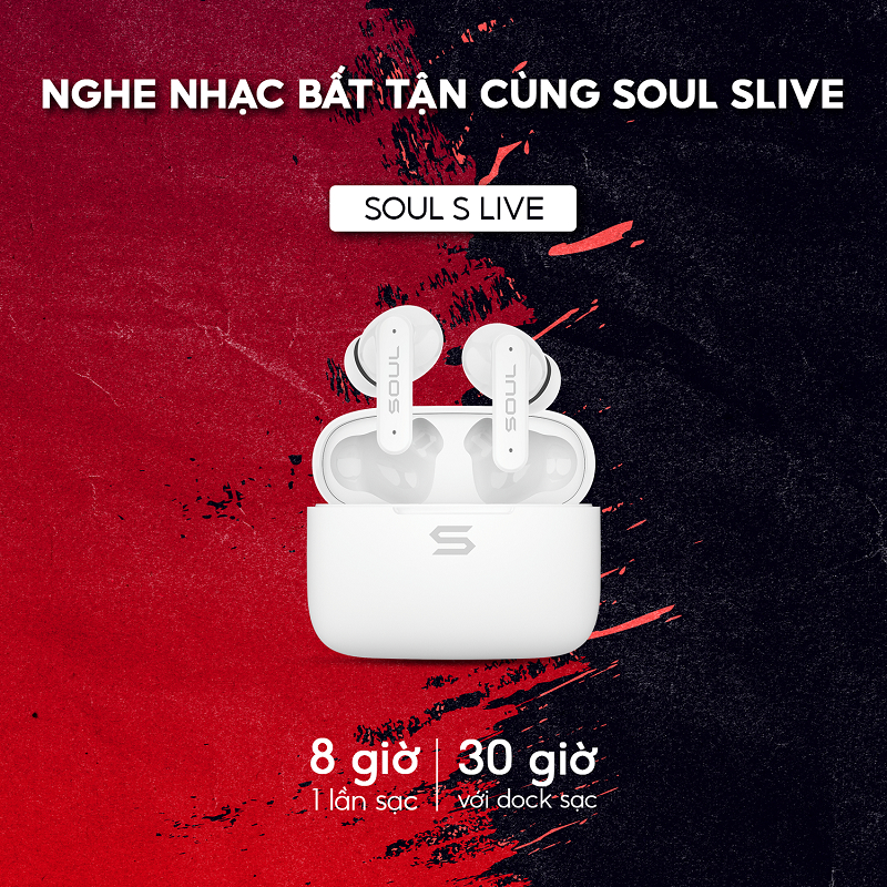 Tai Nghe TWS SOUL S-Live 30, BT 5.3, Kháng IPX4, Độ Trễ Thấp 60ms, Nghe Nhạc Đến 30H - Hàng Chính Hãng