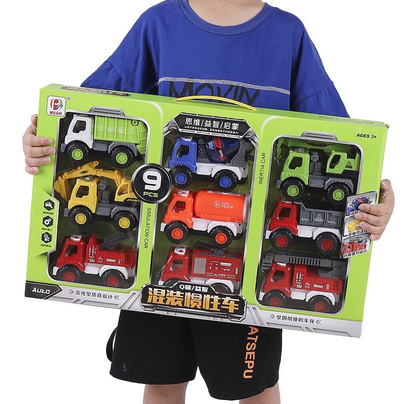 Set 6 xe công trình, set 9 xe công trình bằng sắt siêu đẹp cho bé