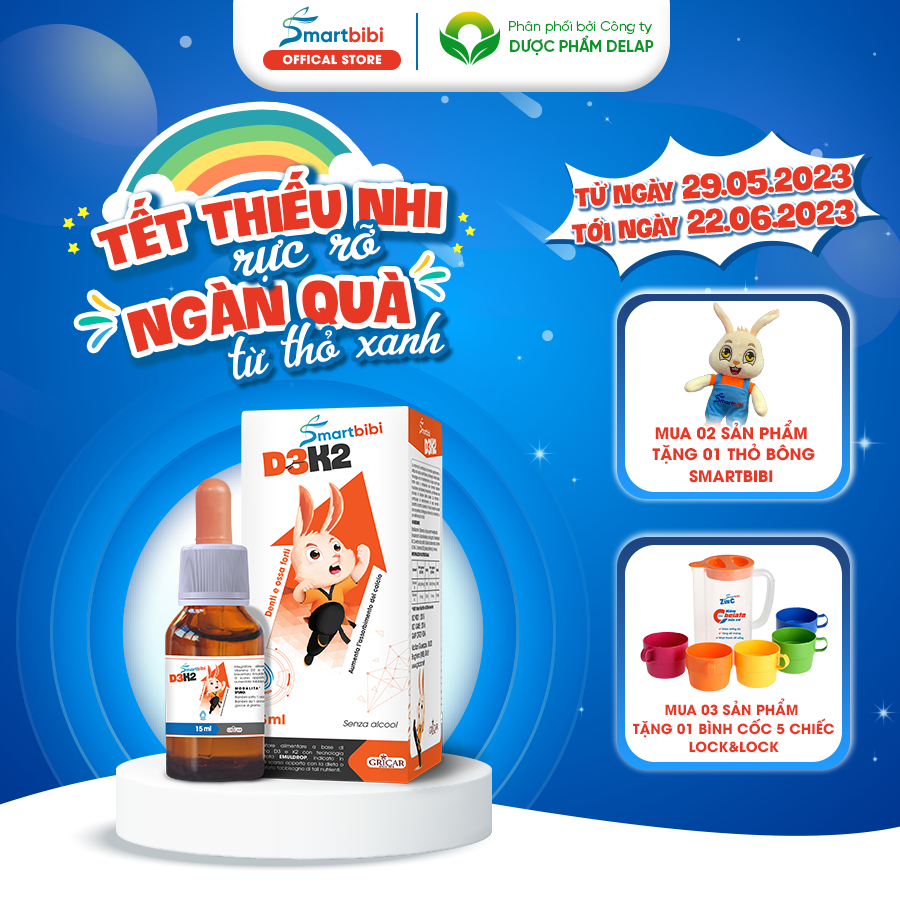 Vitamin D3 K2 Smartbibi D3K2 Emuldrop giúp tăng chiều cao, xương răng chắc khỏe cho trẻ sơ sinh 15ml