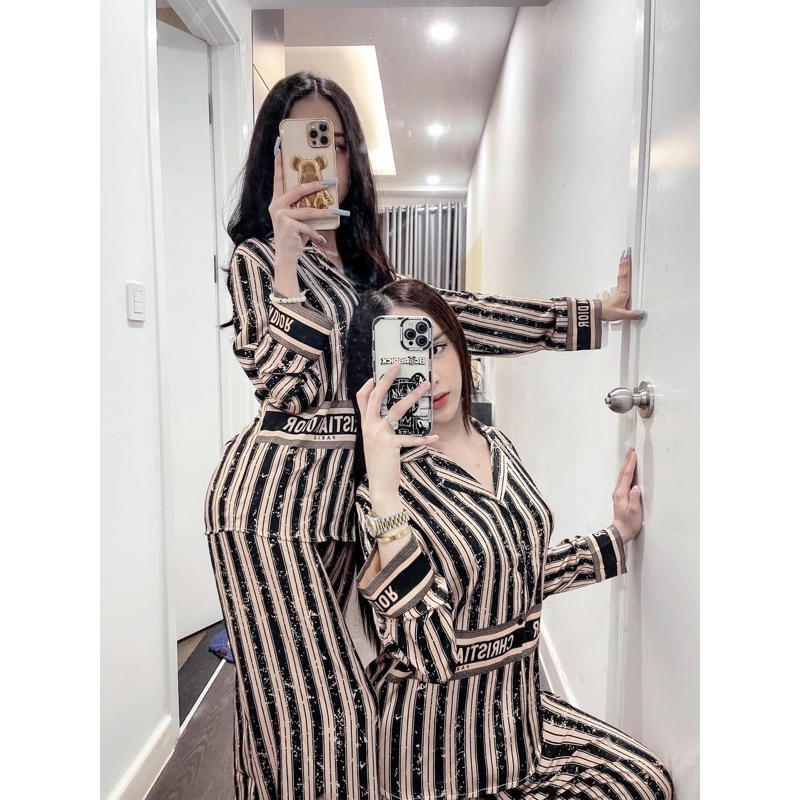 Bộ Pyjama Nữ Tay Dài Chất Lụa Xước Latin Đẹp Mắt Thoáng Mát Hàng Thiết Kế Siêu Xinh