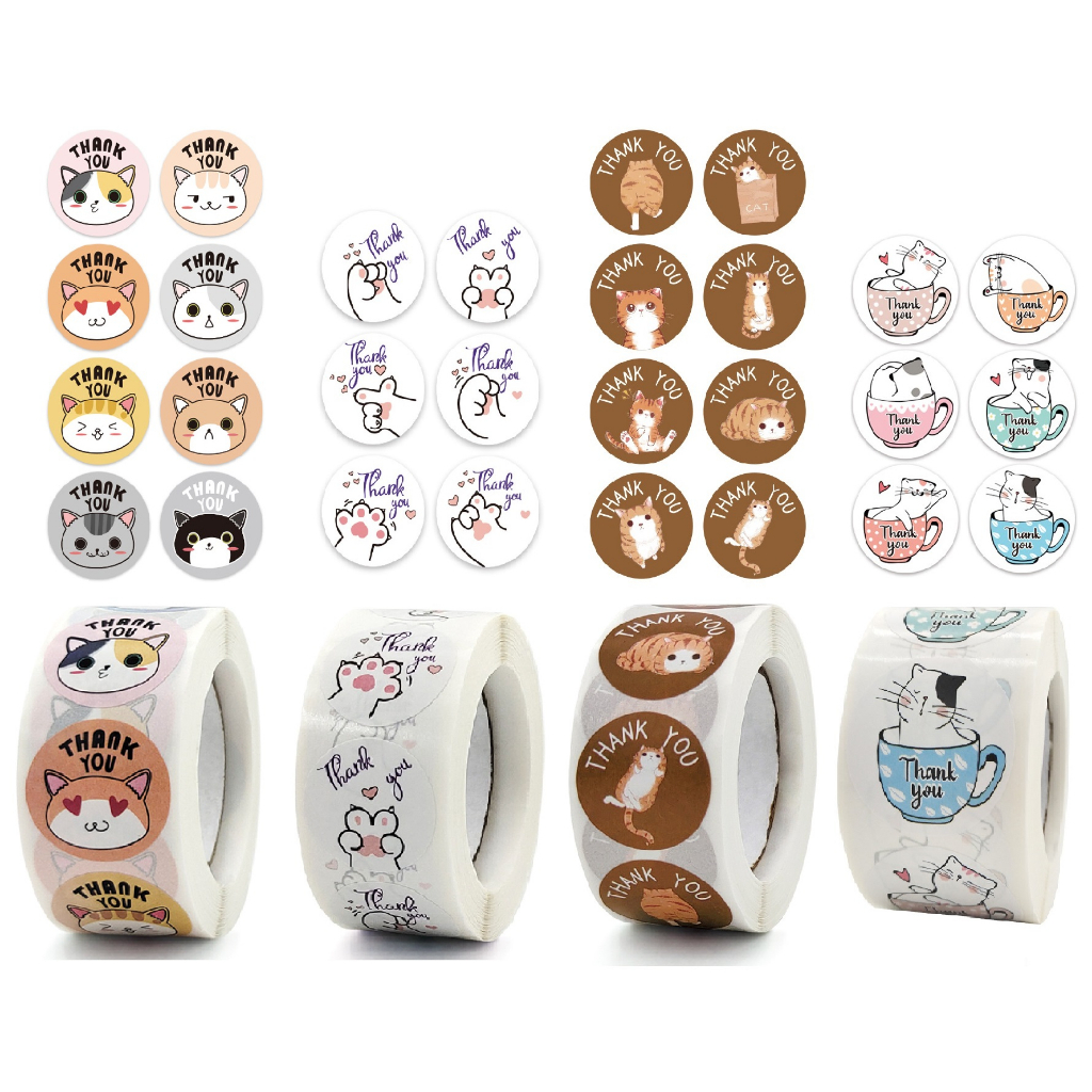 Cuộn 500 sticker nhãn dán Thank you - nền hồng phấn, vintage, đơn giản sang xịn
