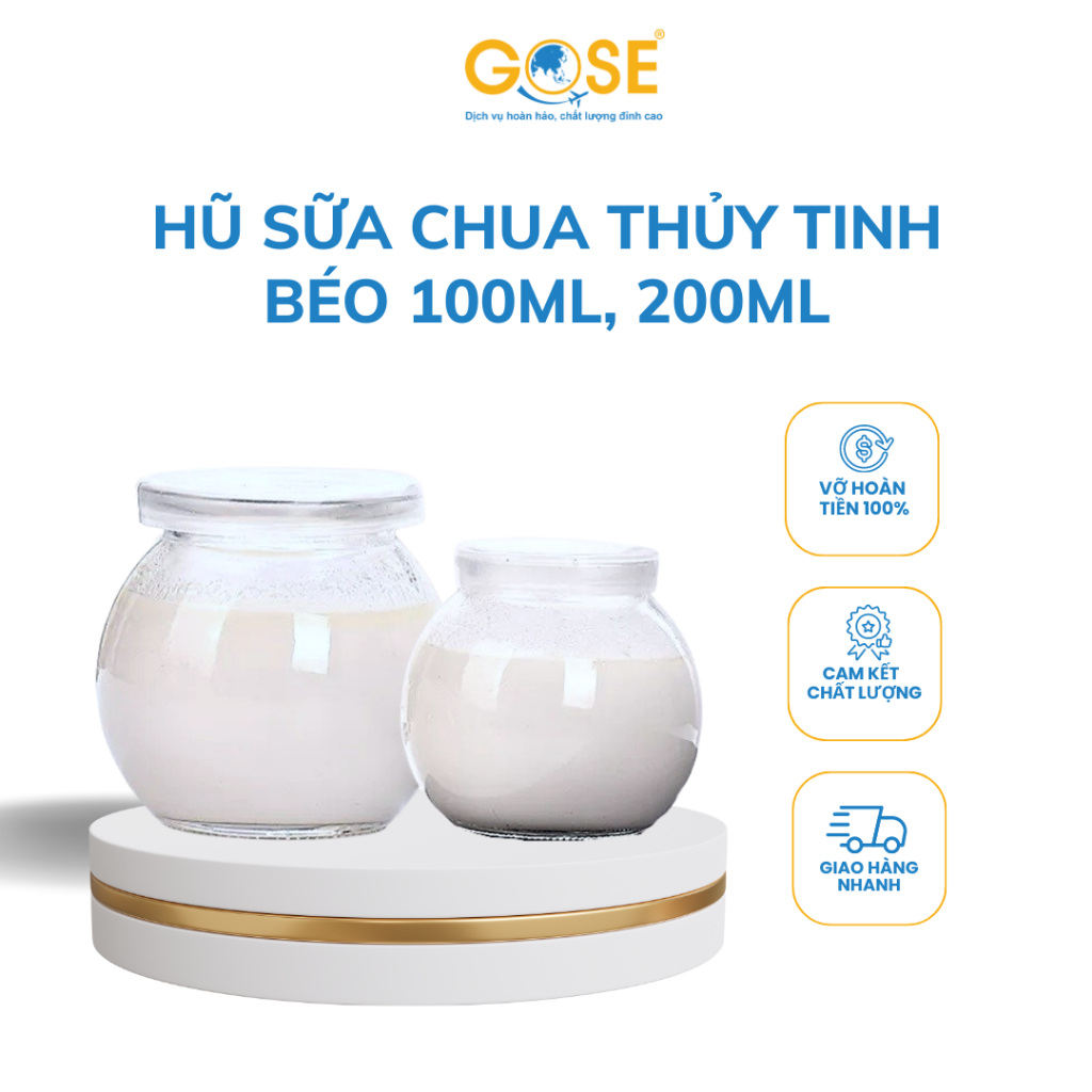 Hũ sữa chua thủy tinh dáng tròn béo 100ml/200ml làm yaourt caramen, bánh flan cao cấp