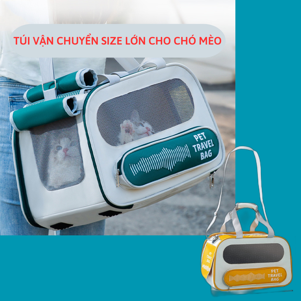 Túi vận chuyển size lớn cho chó mèo, túi xách chó mèo đi xa tiện lợi có dây đeo thoáng khí