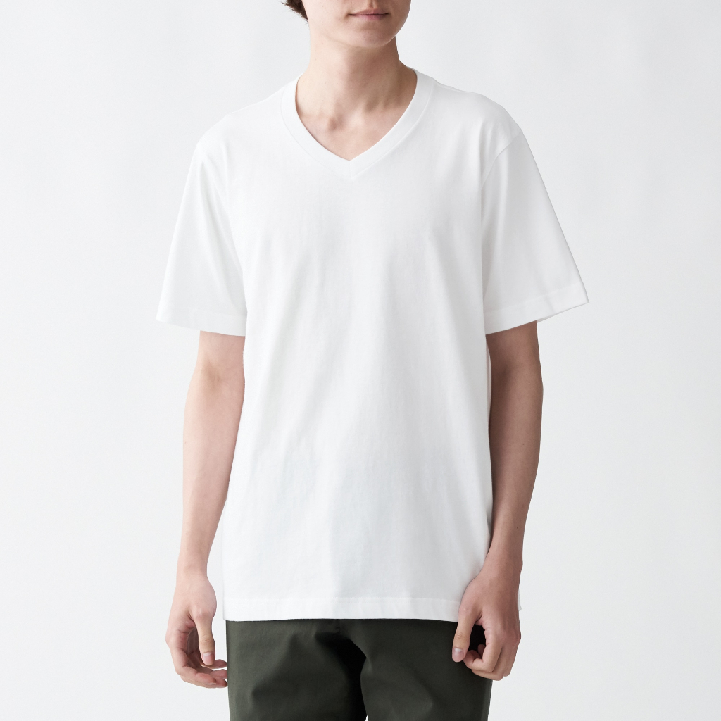 MUJI ÁO THUN COTTON CỔ V NGẮN TAY NAM