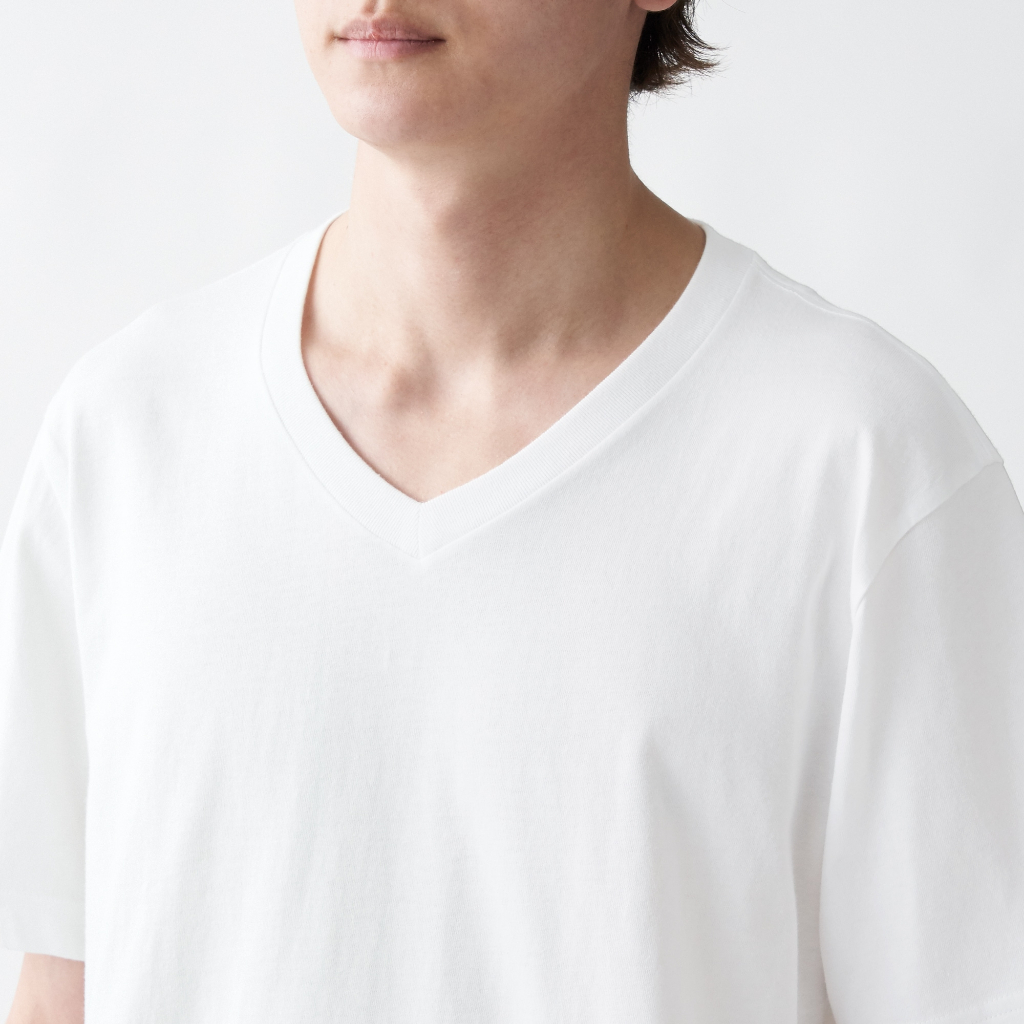 MUJI ÁO THUN COTTON CỔ V NGẮN TAY NAM