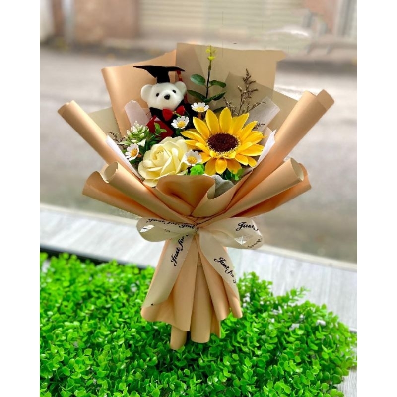 bó hoa hướng dương gấu tốt nghiệp mix hoa hồng [kèm túi]