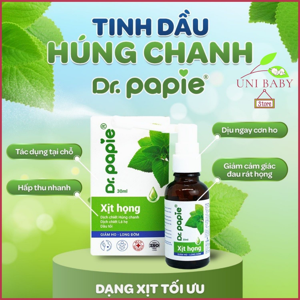 Tinh dầu húng chanh Dr.papie dạng xịt họng hỗ trợ giảm ho, tăng sức đề kháng đường hô hấp 30ml