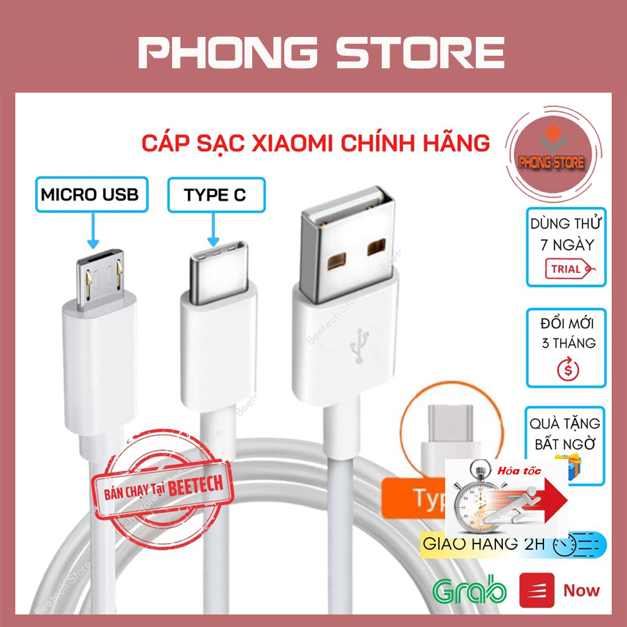 Cáp sạc nhanh Xiaomi, dây sạc chính hãng chân Micro USB và Type C - PHONG STORE