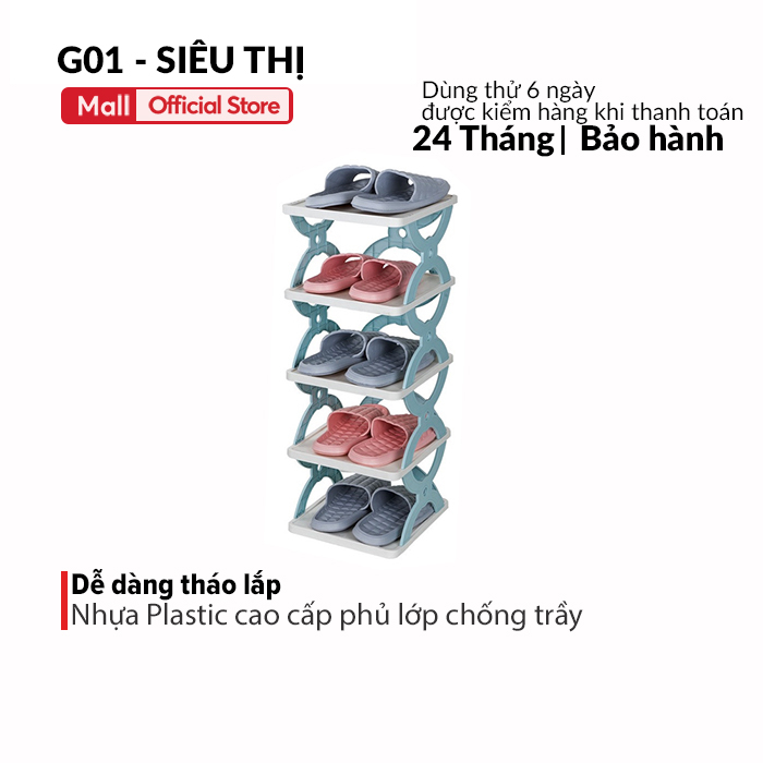 Kệ giày dép đa năng 5 tầng G01 hình chữ X dễ dàng tháo tháo lắp chắc chắn trang trí decor nhưa pvc cao cấp