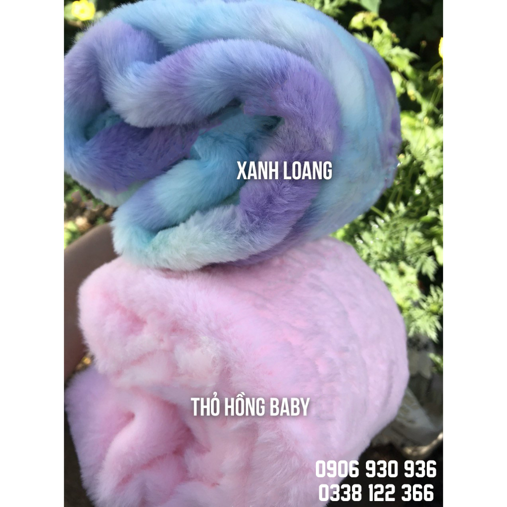 Vải lông thỏ loang cầu vồng xanh may túi đựng túi, may balo,.. mịn không rụng lông
