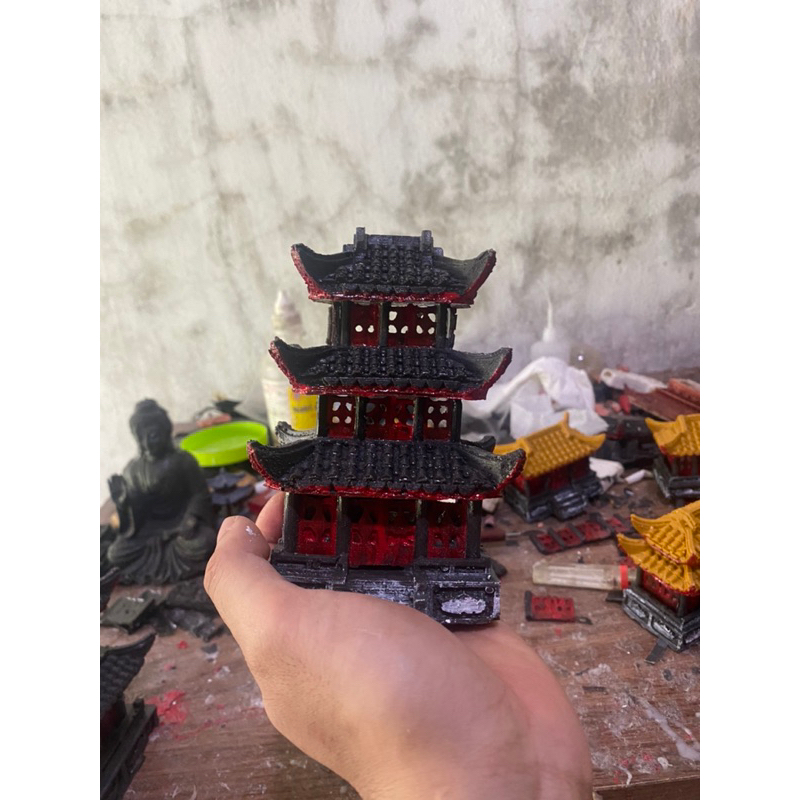 Nhà 3 tầng mô hình trang trí tiểu cảnh hòn non bộ