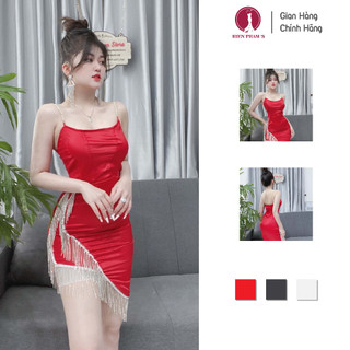Đầm lụa 2 dây xéo tà tua rua sang trọng HIEN PHAM STORE - mã sản phẩm 7257