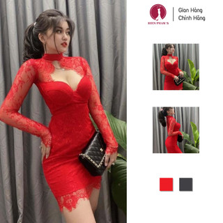 ✔️hienphamstore✔️ Đầm ren CAO CẤP cúp hở ngực tay dài, đầm tay ren - DN8277