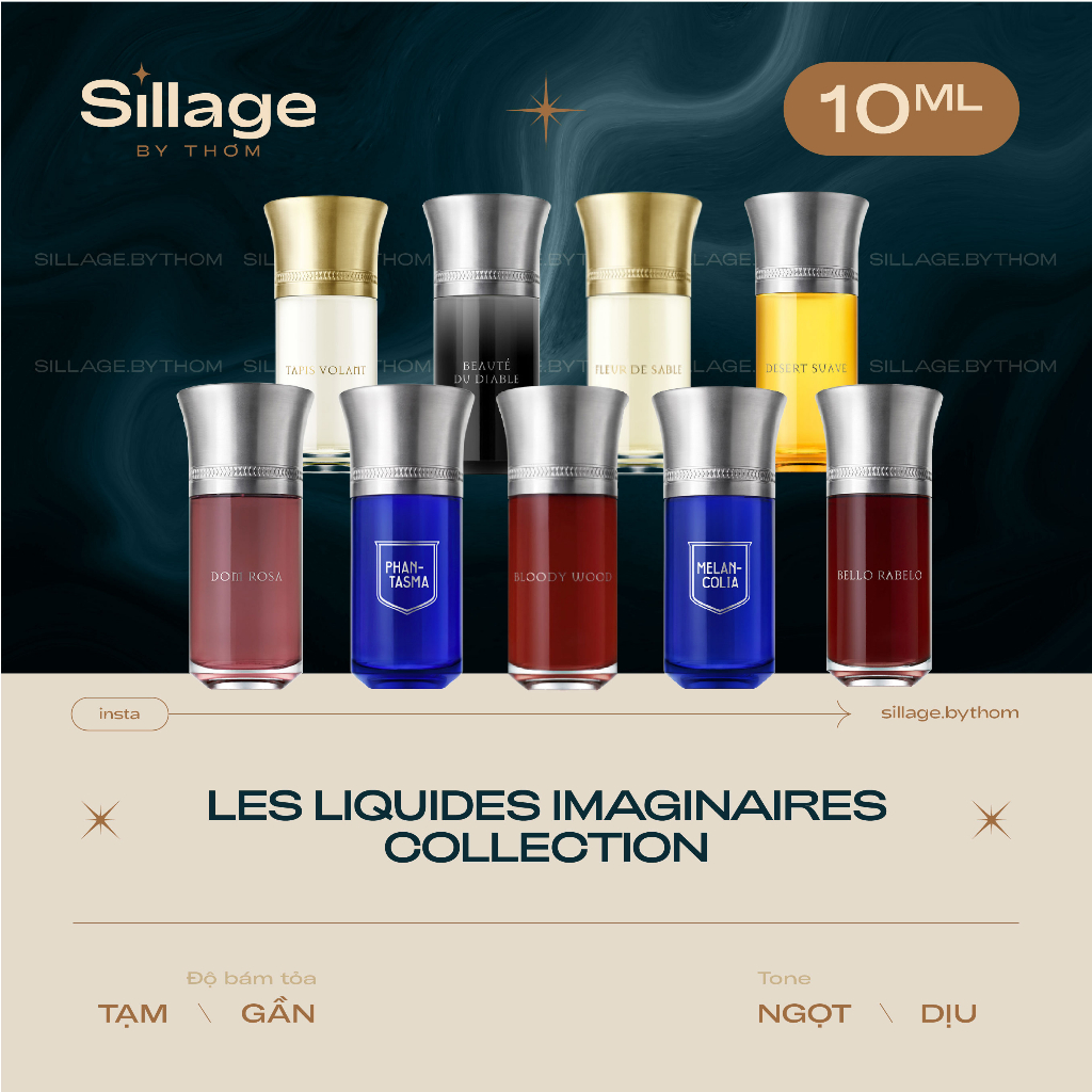 LES LIQUIDES IMAGINAIRES DOM ROSA | PHANTASMA | BLOODY WOOD |TAPIS VOLANT | BELLO RABELO Mẫu thử nước hoa unisex