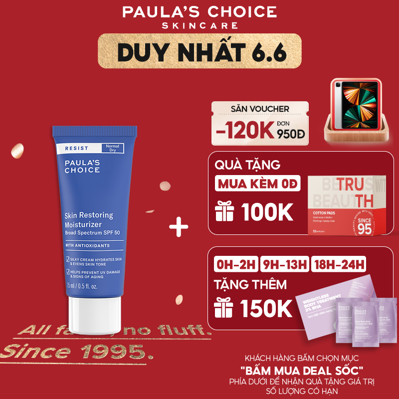 Kem chống nắng chống lão hóa Paula’s Choice Resist Skin Restoring Moisturizer with SPF 50- 15ml 7977