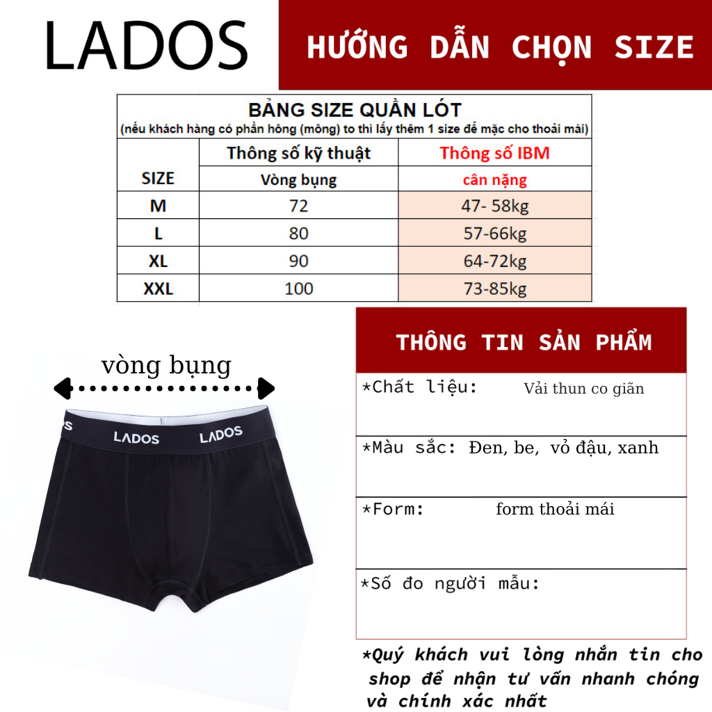 Quần Lót Nam Boxer lưng thun cotton cao cấp Lados-4122 co giãn, thoáng mát, thấm hút mồ hôi tốt