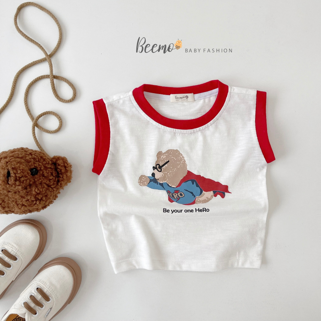 Áo ba lỗ bé trai Beemo in hình siêu nhân gấu chất liệu cotton co giãn, thấm hút mồ hôi từ 1 đến 7 tuổi - 23293A