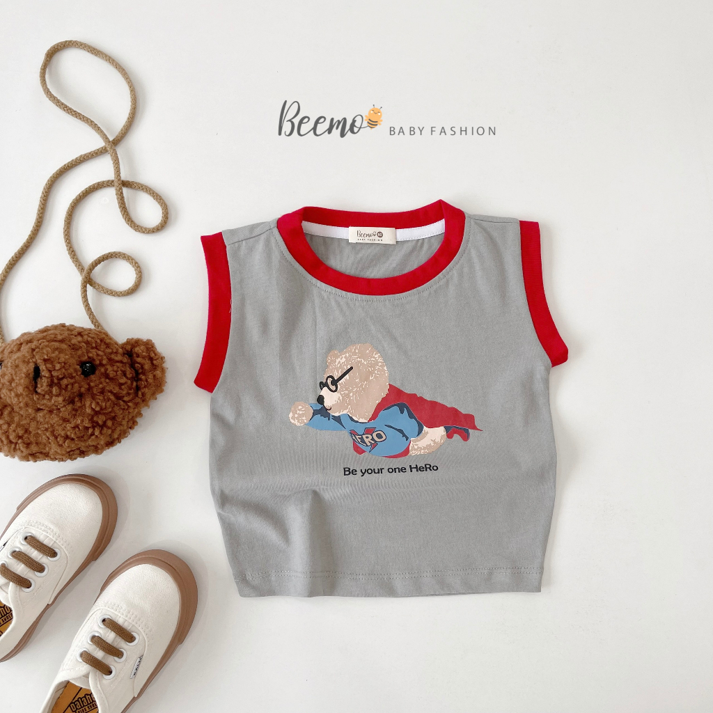 Áo ba lỗ bé trai Beemo in hình siêu nhân gấu chất liệu cotton co giãn, thấm hút mồ hôi từ 1 đến 7 tuổi - 23293A