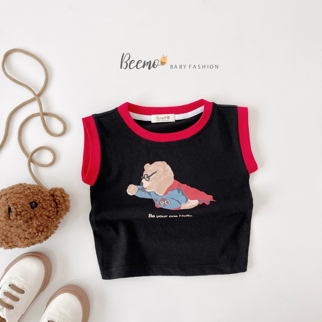 Áo ba lỗ bé trai Beemo in hình siêu nhân gấu chất liệu cotton co giãn, thấm hút mồ hôi từ 1 đến 7 tuổi - 23293A