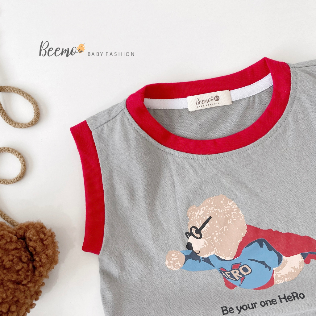 Áo ba lỗ bé trai Beemo in hình siêu nhân gấu chất liệu cotton co giãn, thấm hút mồ hôi từ 1 đến 7 tuổi - 23293A