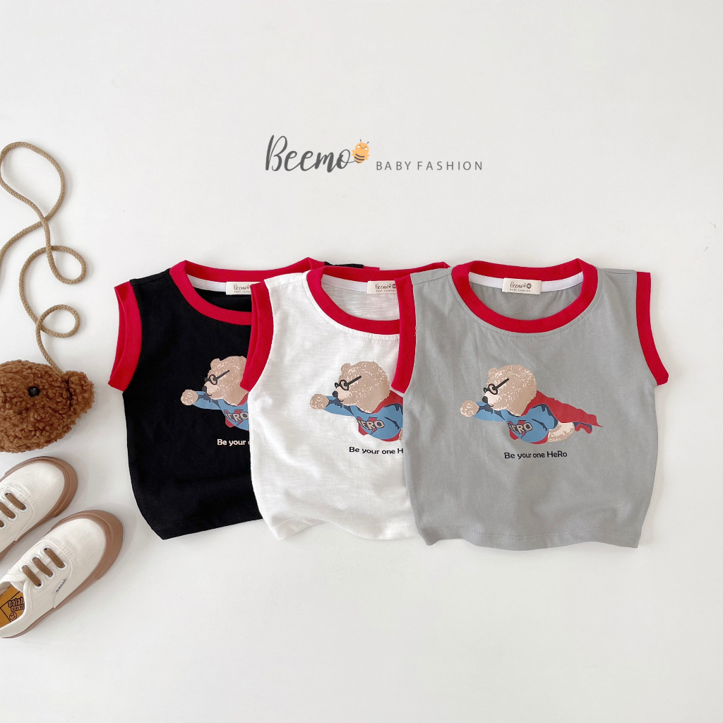 Áo ba lỗ bé trai Beemo in hình siêu nhân gấu chất liệu cotton co giãn, thấm hút mồ hôi từ 1 đến 7 tuổi - 23293A