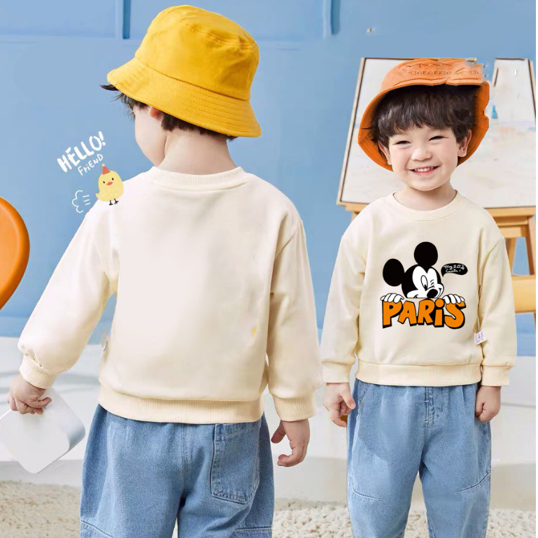 Áo Sweater Dài Tay Nỉ da cá Họa Tiết Hoạt Hình Theo Phong Cách Thu Đông Hàn Quốc Dành Cho Bé Gái Bé Trai