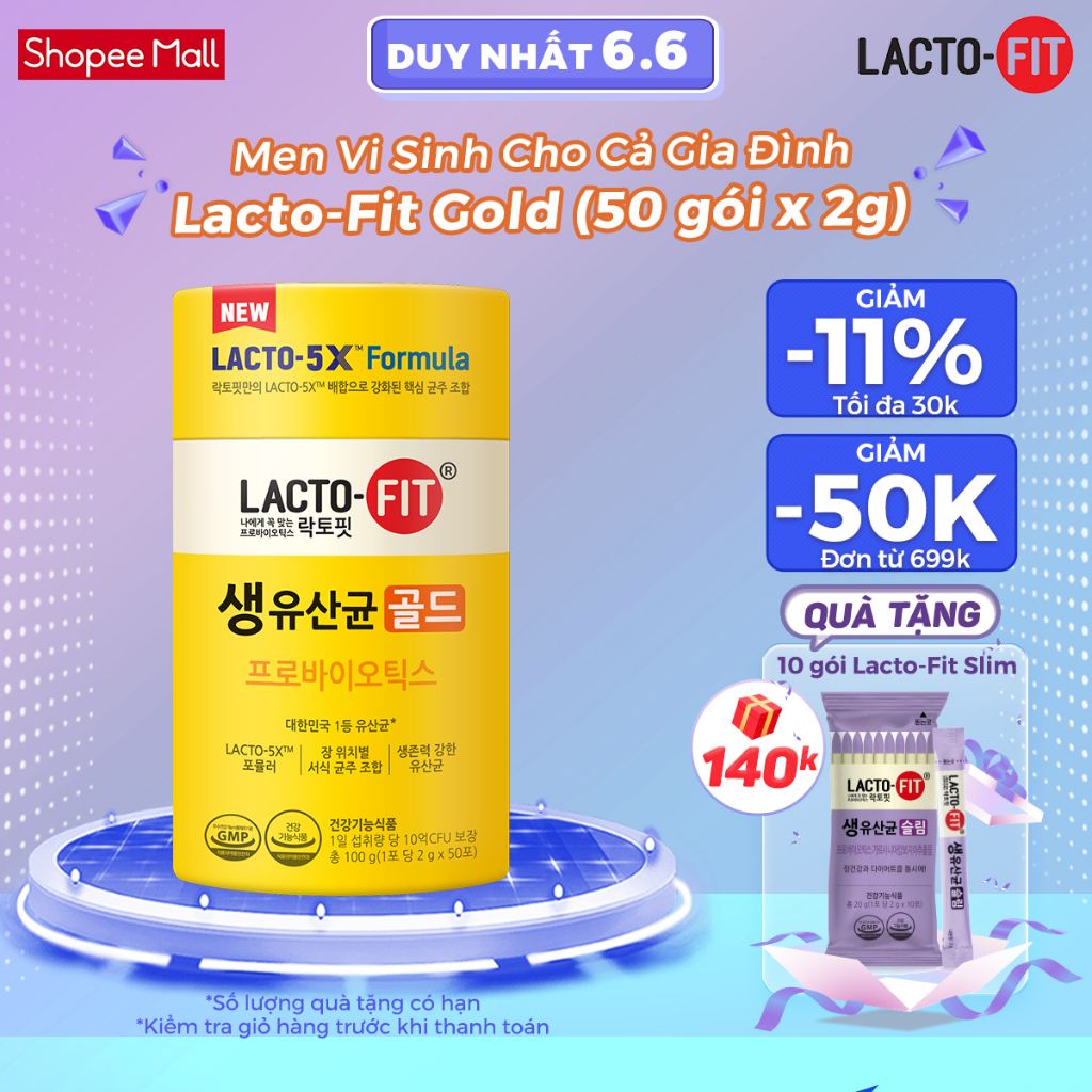 Hộp 50 Gói Men Vi Sinh LACTO-FIT GOLD Bổ Sung Lợi Khuẩn Cải Thiện Đường Ruột Khỏe Mạnh (50 gói x 2g)