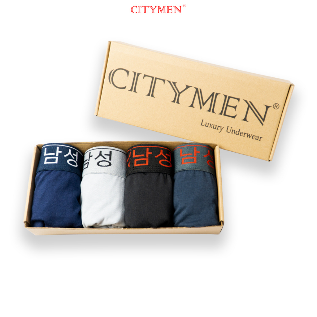 Hộp 4 Quần Sịp Nam Boxer Lưng Hàn Quốc Vải Cotton Co Dãn 4 Chiều Hiệu CITYMEN Cao Cấp, Đồ Lót - CTSP-HANBC