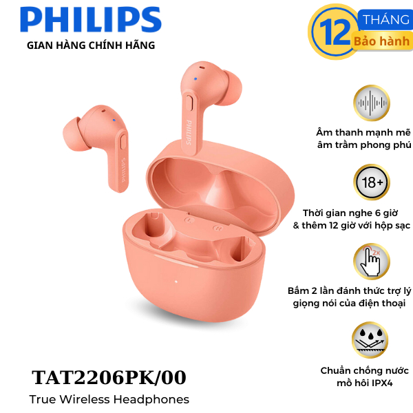 Tai nghe không dây Bluetooth chính hãng Philips TAT2206PK/00