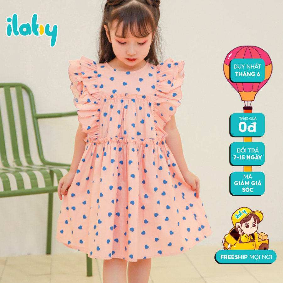 Váy suông bé gái ILABY rộng bèo thêu cánh tiên chất liệu thô mềm mại cho bé 2-11 tuổi [10IG1634C3FT]