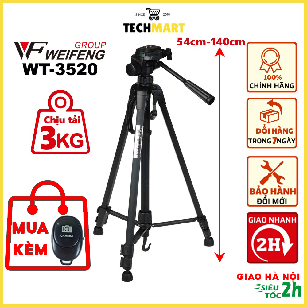 Chân máy ảnh Tripod điện thoại máy quay phim Weifeng WT 3520 hàng chính hãng tặng kèm kẹp điện thoại