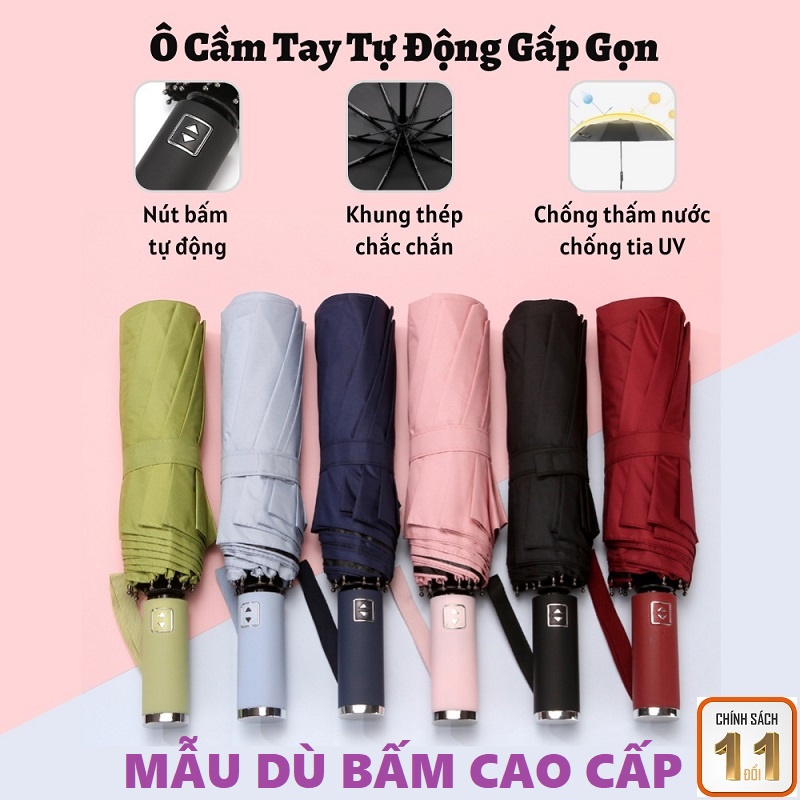 Ô tự động 2 chiều có nút đóng mở gấp gọn phủ lớp chống tia UV 2 lớp , ô dù chống nắng chất lượng cao