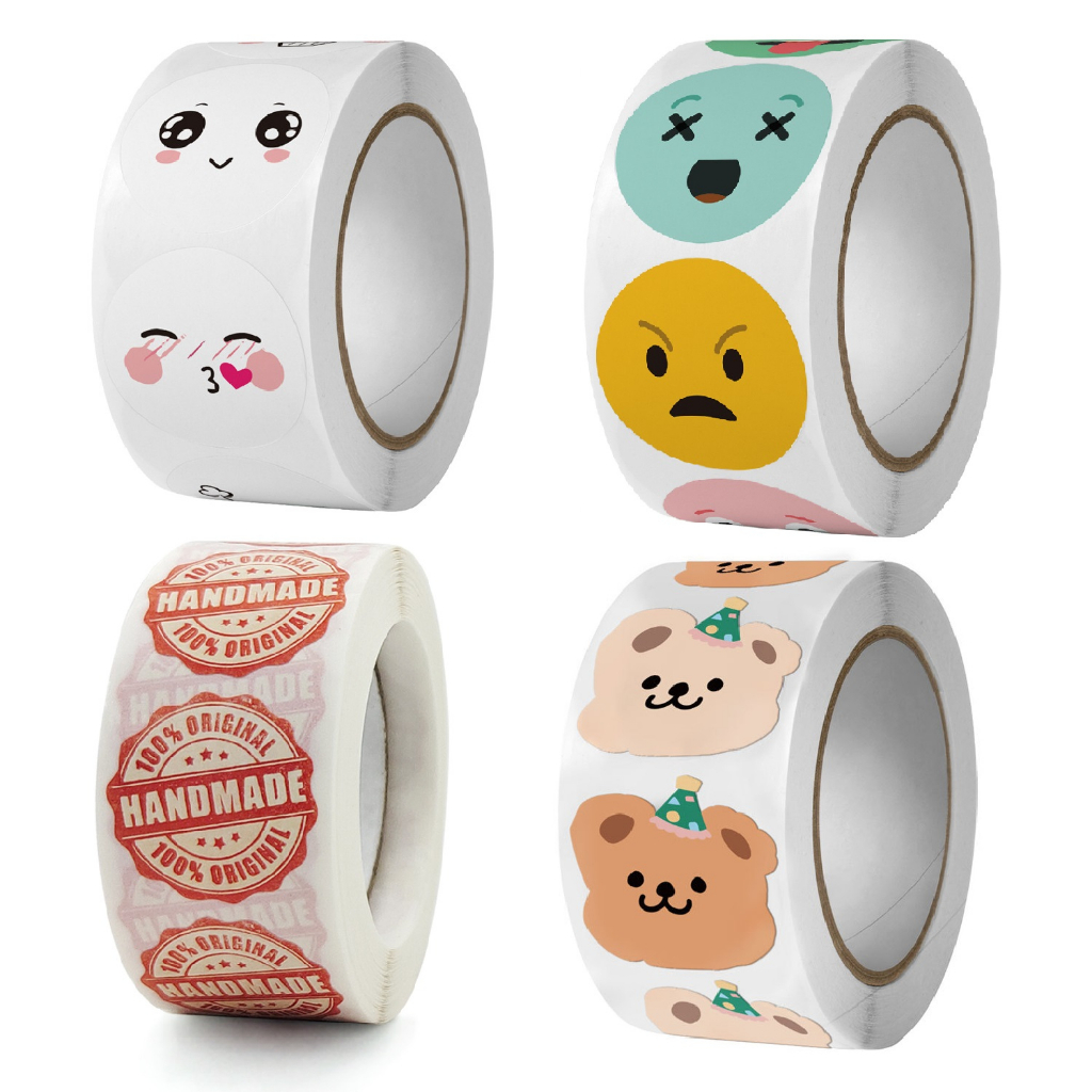 Cuộn 500 nhãn dán cảm ơn, sticker thank you, tem tròn thank you chữ Handmade cực đẹp