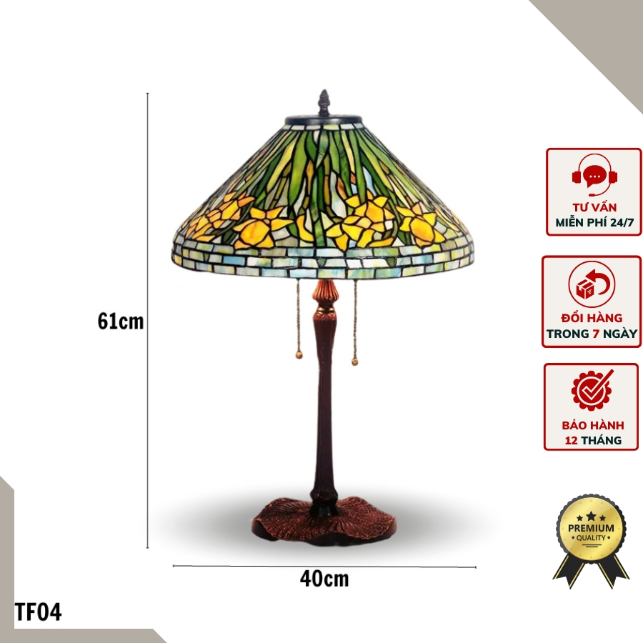 Đèn bàn Tiffany họa tiết ghép mảnh nhiều màu phong cách tân cổ điển TF04