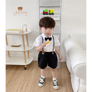 [HÀNG ĐẸP GIÁ RẺ] Bộ áo sơ mi đai yếm Áo  trắng kèm quần, set bộ đi học phong cách Hàn Quốc bộ công tử cực xinh cho bé