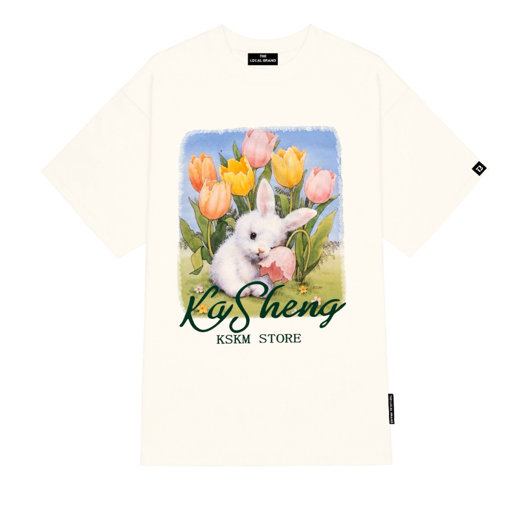 Áo thun tay lỡ RABBIT Priority Kem, Áo phông Unisex nam nữ Cotton 2 chiều oversize form rộng THE LOCAL BRAND