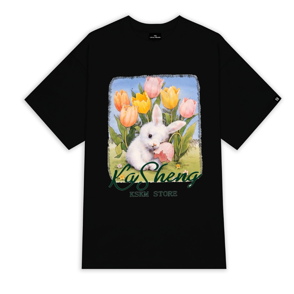 Áo thun tay lỡ RABBIT Priority Kem, Áo phông Unisex nam nữ Cotton 2 chiều oversize form rộng THE LOCAL BRAND