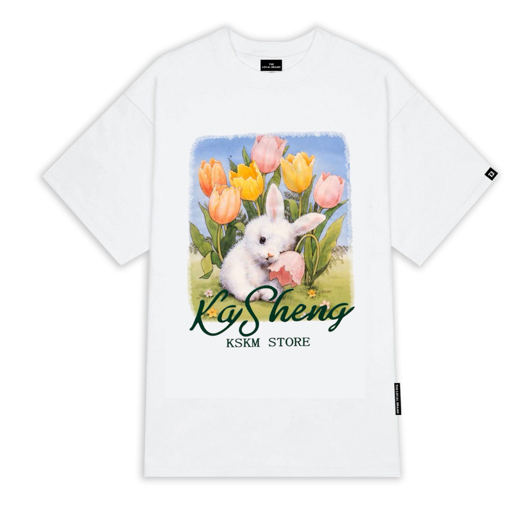 Áo thun tay lỡ RABBIT Priority Kem, Áo phông Unisex nam nữ Cotton 2 chiều oversize form rộng THE LOCAL BRAND
