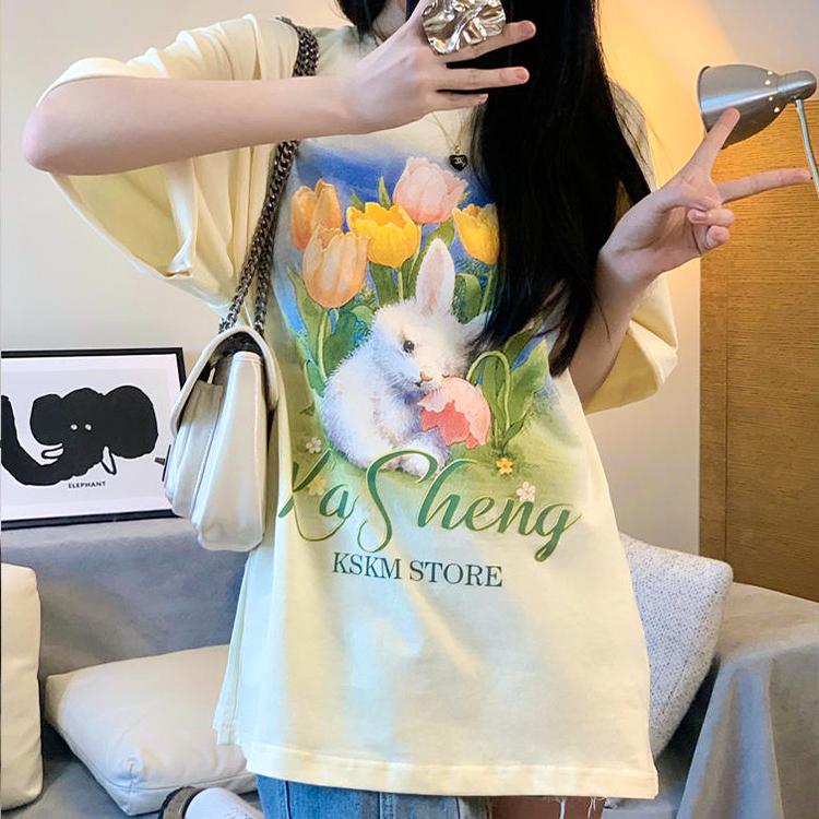 Áo thun tay lỡ RABBIT Priority Kem, Áo phông Unisex nam nữ Cotton 2 chiều oversize form rộng THE LOCAL BRAND