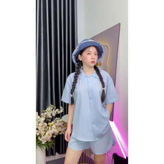 Set quần + áo sơ mi đũi gân tone pastel summer vibe tn1495