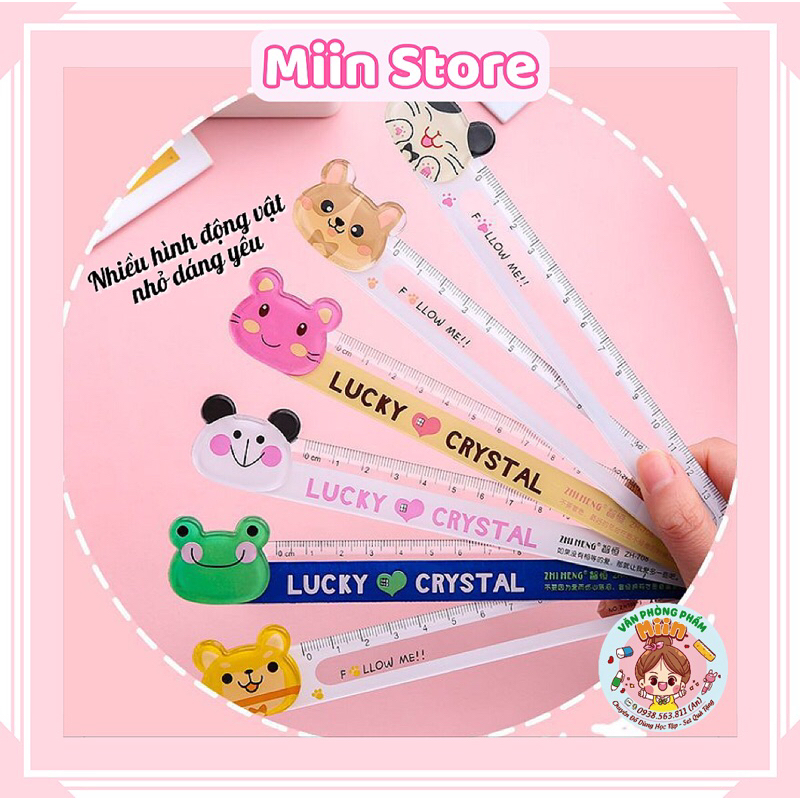 Thước Kẻ Trong Suốt Đầu Hình Con Vật Bằng Nhựa Mica Đo Độ Dài 15cm Hình Mèo Ếch Thỏ Gấu Panda Dễ Thương