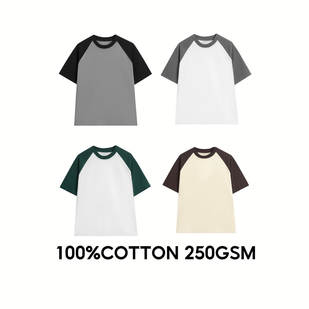 Áo Phông Raglan Trơn FREDO Cotton 100% 250gsm Dày Dặn Basic