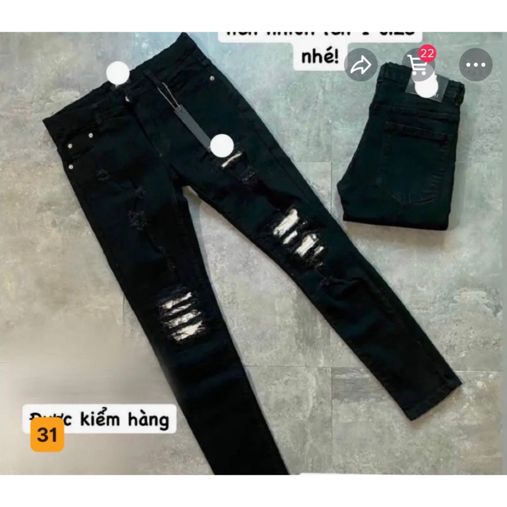 quần bò jean nam dài đen rách vá gối da đẹp mẫu mới nhất,form skinny co giãn tốt hàng chuẩn vnxk