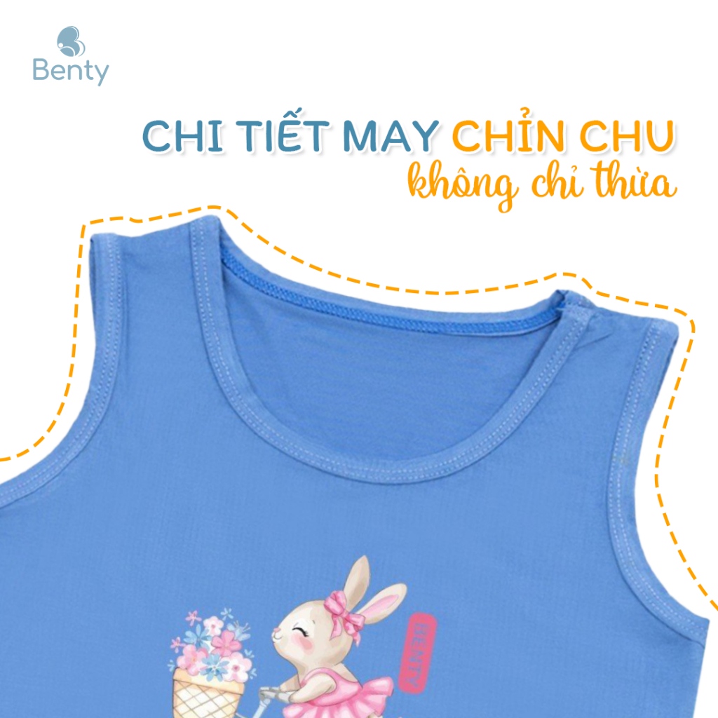 Bộ ba lỗ cotton cao cấp thấm hút mồ hôi in hình thỏ BENTY BT014, quần áo trẻ em bé trai, bé gái